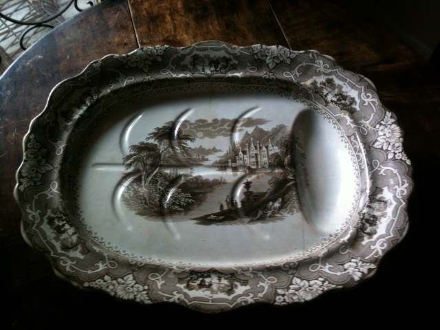 Massive Staffordshire Brown Transfer Well and Tree Platter 1840